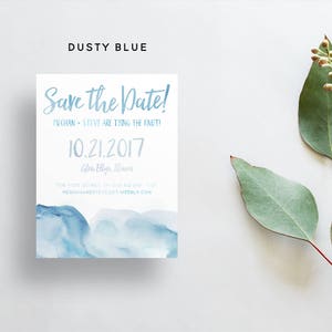 Watercolor Ombre Save The Dates / Navy, Blue, Aqua, Red, Sand, Pink / Brush Lettering / Semi-Custom Save The Dates / Printed Cards image 3