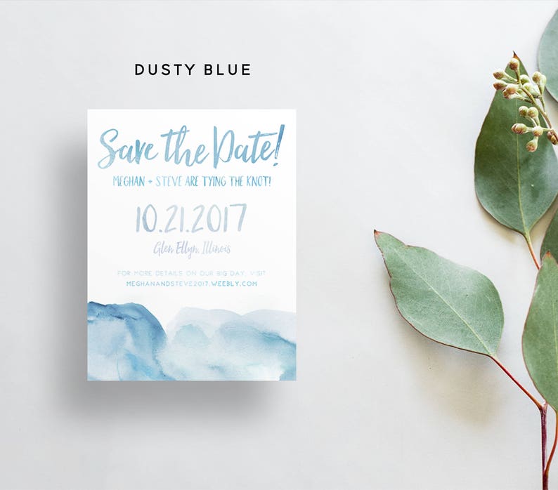 Watercolor Ombre Save The Dates / Navy, Blue, Aqua, Red, Sand, Pink / Brush Lettering / Semi-Custom Save The Dates / Printed Cards image 3