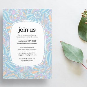Retro Flower Power Invites / Abstract Floral Swirl / Bridal Baby Shower / Birthday Engagement Summer Party / Semi-Custom Printed Invitations