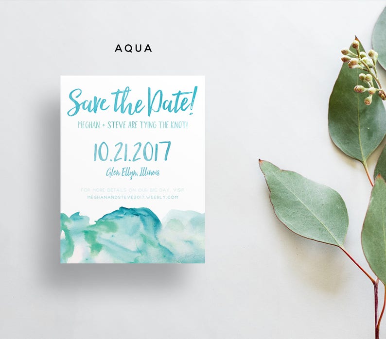 Watercolor Ombre Save The Dates / Navy, Blue, Aqua, Red, Sand, Pink / Brush Lettering / Semi-Custom Save The Dates / Printed Cards image 4