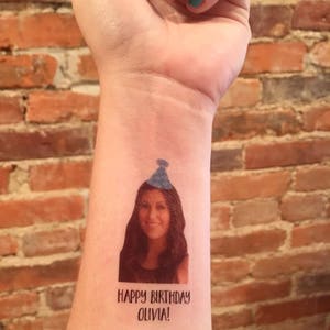 custom personalized birthday party PHOTO face temporary tattoos // HAPPY BIRTHDAY image 2