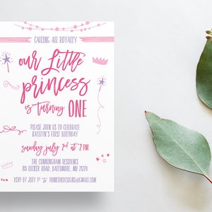 Princess First Birthday Party Invites / Princess Party / Semi-Custom Invites / Little Girl Birthday / Printed Invitations