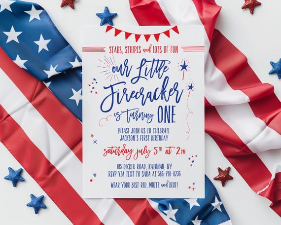 4th of July Birthday / Party in the USA / 4th of July Invite / 1st Birthday Party Invite / Red White and Two / Digital Invitations