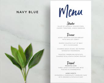 Simple Brush Lettering Wedding Menus / Navy, Dusty Blue, Black, Taupe, Lilac, Red / Semi-Custom Party Wedding Menus / Print-at-Home Menus