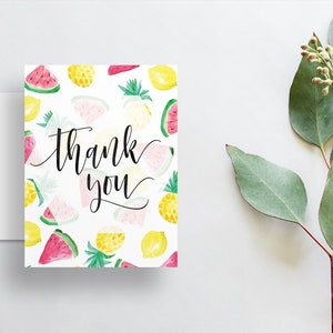 Aquarell Früchte Danke Karten / Zitrone Wassermelone Ananas tropischen / Kalligraphie / Dankeschön Notizen / gedruckt gefaltet Dankeschön-Karten