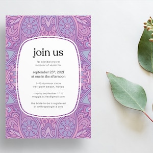 Retro Flower Power Invites / Abstract Floral Swirl / Bridal Baby Shower / Birthday Engagement Summer Party / Semi-Custom Printed Invitations