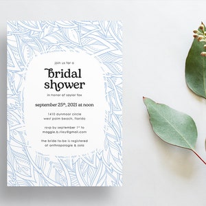 Abstract Botanical Leaves Invites / Party Shower / Semi-Custom Party Bridal Baby Shower Invites / Printed Invitations