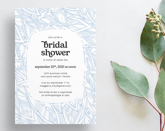 Abstract Botanical Leaves Invites / Party Shower / Semi-Custom Party Bridal Baby Shower Invites / Printed Invitations