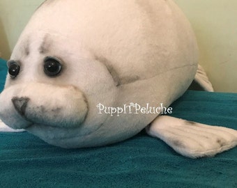 Plush white seal pup - handmade - pillow - animal