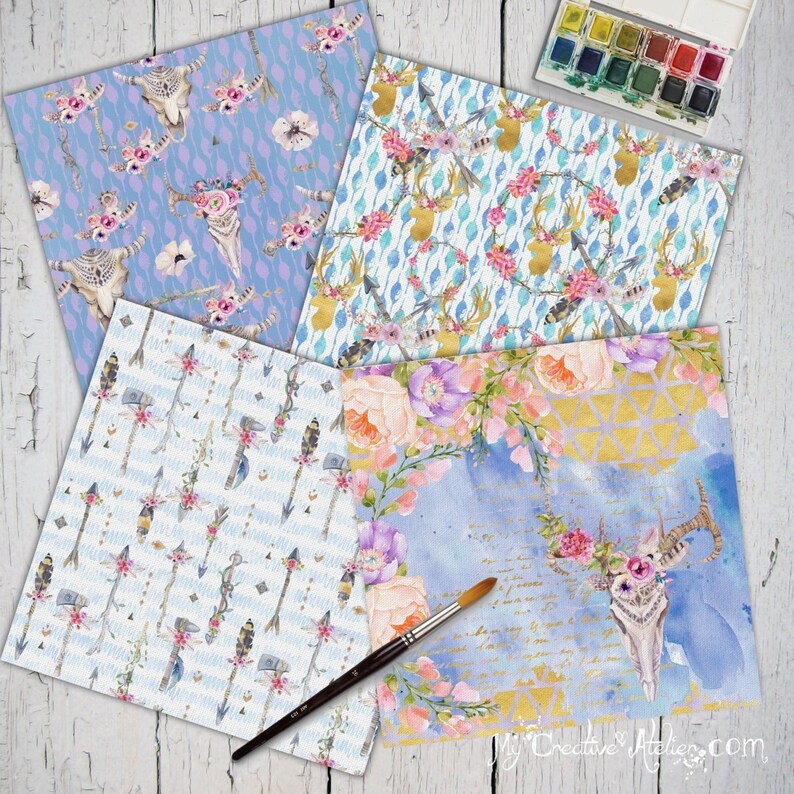 Download Boho Digital Papers commercial use Tribal paper pack Chic ...