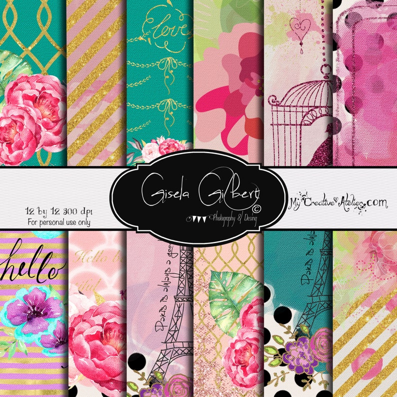 Watercolor and Glitter Printable Digital Paper. - Etsy