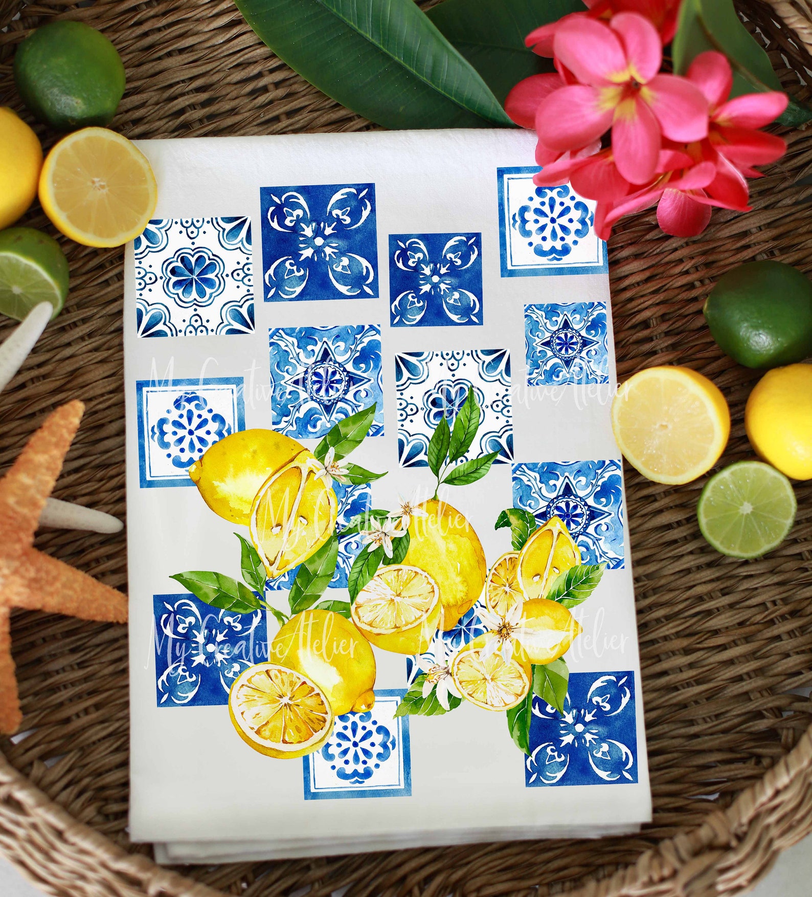 Mediterranean Inspired With Blue Tiles and Lemons Etsy