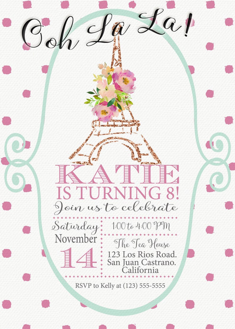Printable Paris Theme Birthday Party Invitation Etsy
