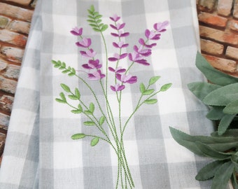 Embroidered Lavender Towel, Spring Kitchen Towels, Farmhouse Kitchen Towels, Lavender Towels, Farm Decor, Kitchen Decor, Spring Decor