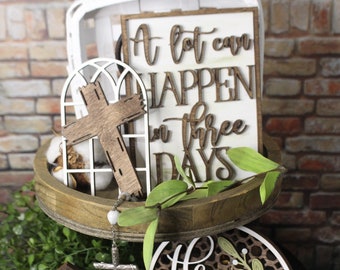 Religious Easter Signs, Tiered Tray Decor, Easter Decor, Spring Decor, He Is Risen sign, Cross, Church sign, Farmhouse Easter