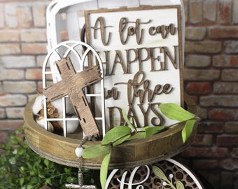 NEW! Religious Easter Signs, Tiered Tray Decor, Easter Decor, Spring Decor, He Is Risen sign, Cross, Church sign, Farmhouse Easter