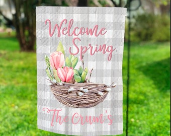 Tulip and Nest Garden Flag, Personalized Garden Flag, Spring Decor, Seasonal Garden Flags, Easter Garden Flag, Spring Decor