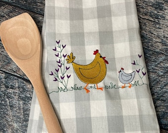 Embroidered Chicken Towel, Summer Kitchen Towels, Chicken Kitchen Towels, Farm Kitchen Towels, Farm Decor, Kitchen Decor