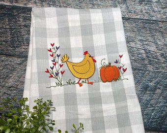 Embroidered Fall Chicken Towel, Fall Kitchen Towels, Chicken Kitchen Towels, Farm Kitchen Towels, Farm Decor, Kitchen Decor