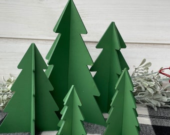 Lot de 5 arbres en bois verts, décoration de Noël, plateau de Noël, décoration d'hiver, plateau de saison, plateaux à plusieurs niveaux, arbres de Noël 3D