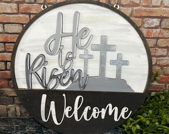 He Is Risen Sign, Easter Decor, Easter Signs, Easter Door Hanger, Spring Door Hanger, Front Door Sign, Spring Decor, Spring Farmhouse