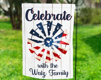 Red, White and Blue Windmill Garden Flag, Personalized Garden Flag, SummerDecor, 4th of July Garden Flag, Sumer Garden Flag, Summer Decor