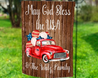 God Bless the USA Garden Flag, Personalized Garden Flag, SummerDecor, Seasonal Garden Flags, Old Truck Garden Flag, 4th of July Garden Flag