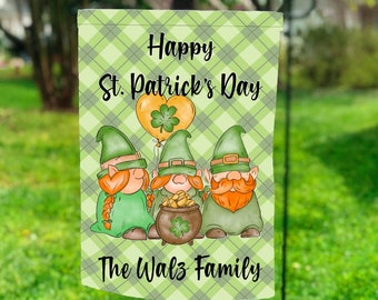 St. Patrick's Gnome Garden Flag, Personalized Garden Flag, Spring Decor, Seasonal Garden Flags, Irish Garden Flag, St. Patrick's Decor