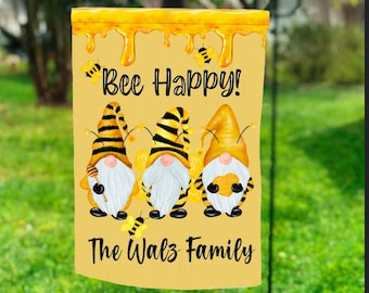 Bee Happy Garden Flag, Personalized Garden Flag, Spring Decor, Seasonal Garden Flags, Easter Garden Flag, Spring Decor