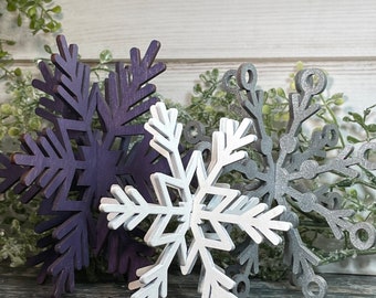 Purple Set of 3 wood snowflakes , Christmas Decor, Christmas Tiered Tray, Winter Decor, Seasonal Tiered Tray, Tiered Trays, Snowflake decor
