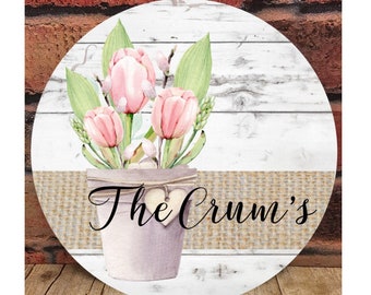 Pink Tulip Door Hanger, Farmhouse Decor, Spring Decor, Farmhouse Signs, Easter Decor, Spring Decorating, Welcome Sign, Spring Wreath