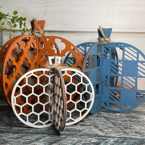 Blue, Rust, Stone Colored Set of wood pumpkins, Fall Decor, Fall Tiered Tray, Halloween Decor, Fall Decor, Tiered Tray Decor, Pumpkins