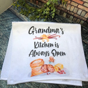 Grandma's Kitchen is Always Open Towels, Funny Kitchen Towel, Hand Towels, Grandma Gifts, Kitchen Towels, Flour Sack Towels image 4