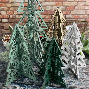 Set of 5 wood trees , Christmas Decor, Christmas Tiered Tray, Winter Decor, Seasonal Tiered Tray, Tiered Trays, 3D Christmas Trees