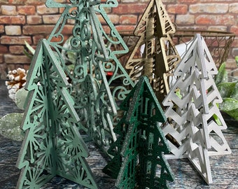 Lot de 5 arbres en bois, décoration de Noël, plateau de Noël à plusieurs niveaux, décoration d'hiver, plateau à plusieurs niveaux de saison, plateaux à plusieurs niveaux, arbres de Noël 3D