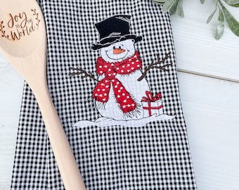 Gesticktes Schneemann Handtuch, Weihnachtsküche Handtücher, Weihnachtsdekor, Schneemanngeschenke, Küchendekoration, Weihnachtshandtücher