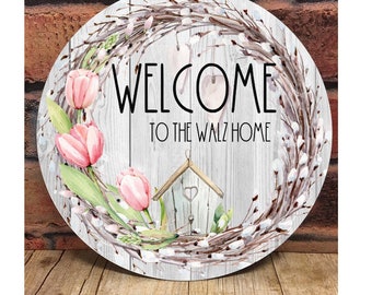 Pink Tulip Door Hanger, Farmhouse Decor, Spring Decor, Farmhouse Signs, Easter Decor, Spring Decorating, Welcome Sign, Spring Wreath