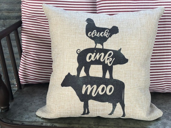 Farmhouse Pillow Cover Farm Animal Pillows Cluck Oink Moo Etsy