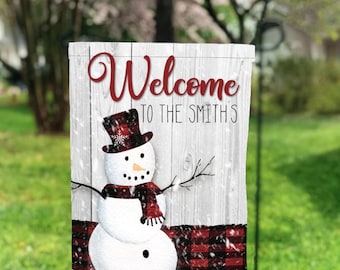 Plaid Snowman Garden Flag, Personalized Garden Flag, Christmas Decor, Seasonal Garden Flags, Farmhouse Decor, Garden Decor