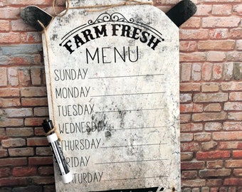 Droog uitwismenu, Farm Fresh-menu, Melkblikmenu, Menuborden