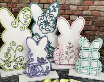 Set of 5 bunny shelf sitters, Easter Decor, Spring Tiered Tray, Spring Decor, Seasonal Tiered Tray, Easter Bunnies, Bunny Decor