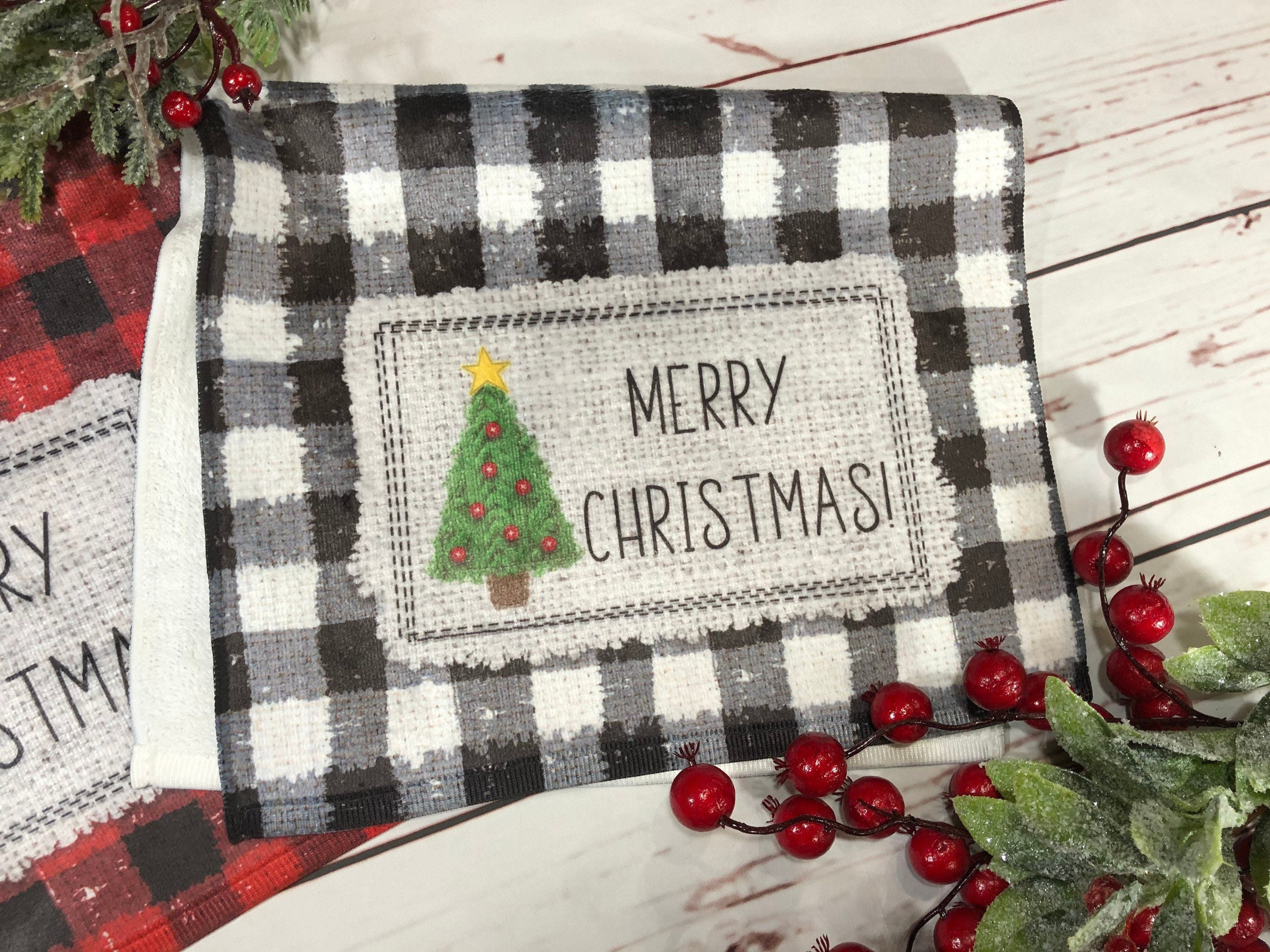 Buffalo Plaid Kitchen Towel, Christmas Kitchen Towels, Personalized To –  Country Squared