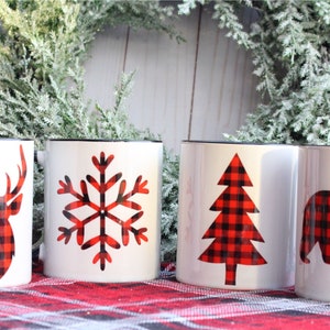 Buffalo Plaid Coffee Mugs, Christmas Coffee Mugs, Bear Mug, Tree Mug, Deer Mug, Snowlake Mug, Buffalo Plaid