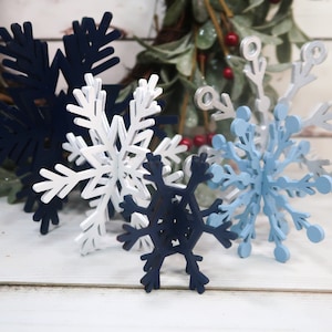 Navy Set of 5 wood snowflakes , Christmas Decor, Christmas Tiered Tray, Winter Decor, Seasonal Tiered Tray, Tiered Trays, Snowflake decor