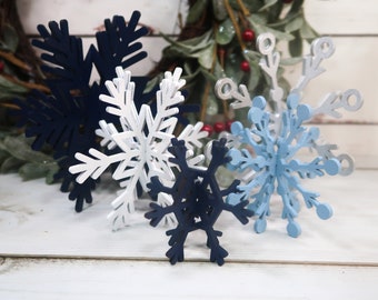 Navy Set of 5 wood snowflakes , Christmas Decor, Christmas Tiered Tray, Winter Decor, Seasonal Tiered Tray, Tiered Trays, Snowflake decor