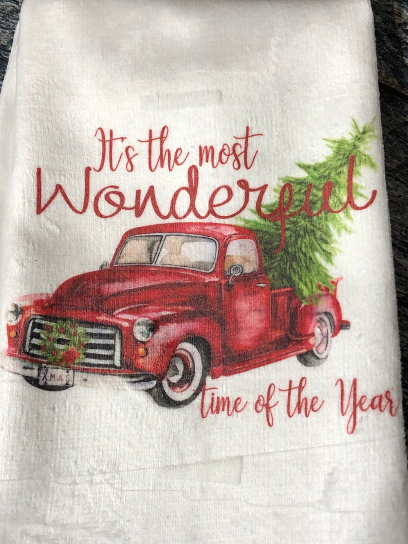 Red Christmas Truck Kitchen Towel Christmas Kitchen Towels Etsy