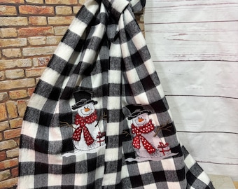 Snowman Embroidered Plaid Scarf, Buffalo Plaid Scarf, Christmas Gifts, Santa Gifts, Christmas Scarf, Snowman Scarf, Snowman Gifts