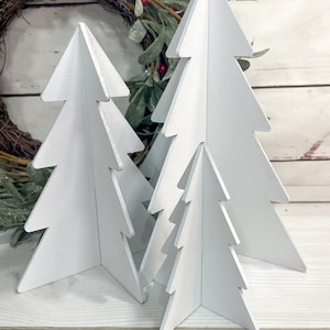 Set of 3 White Wood Trees, Christmas Decor, Christmas Tiered Tray ...