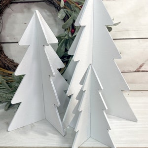 Set of 3 white wood trees, Christmas Decor, Christmas Tiered Tray, Winter Decor, Seasonal Tiered Tray, Tiered Trays, 3D Christmas Trees