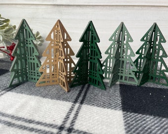 Mini set di 5 alberi di legno, decorazioni natalizie, vassoio a livelli natalizi, decorazioni invernali, vassoio a livelli stagionale, vassoi a livelli, alberi di Natale 3D